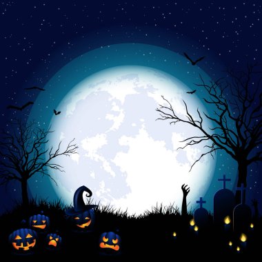Ay ile Halloween kart şablonu, sadece vektör illüstrasyon 