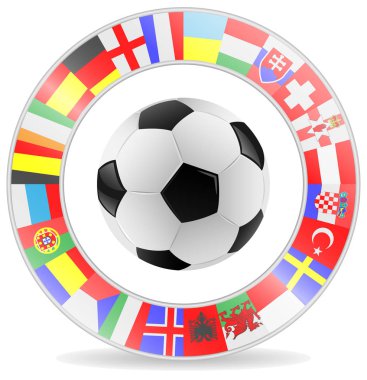 futbol topu farklı ülkeler bayrakları ile çevrili, sadece vektör illüstrasyon      