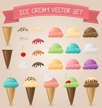 çeşitli dondurma simgeleri kümesi, sadece vektör illüstrasyon  