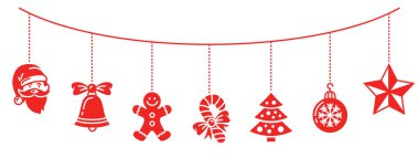 Asılı oyuncaklar ile Noel kartı şablonu, sadece vektör illüstrasyon  