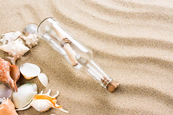 Message Bottle Beach Summer Background Hot Sand — Stock Photo, Image