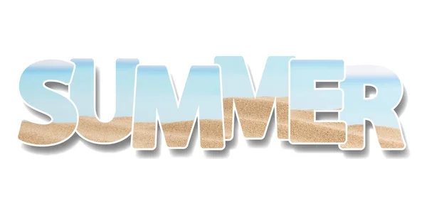 Das Wort Sommer Collage Einiger Fotos Auf Text Urlaub Strand — Stockfoto