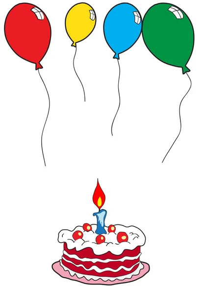 Happy Birthday Items Concept Vector Cartoon Illustration Drawing Made Child — Stock Vector