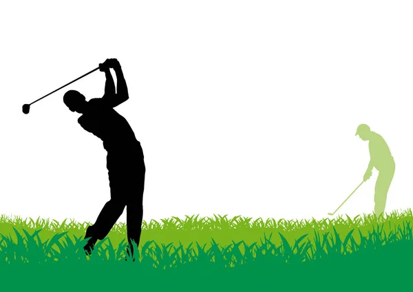 Golf Club Competitie Toernooi Achtergrond Vector Poster Met Man Speelspel — Stockvector