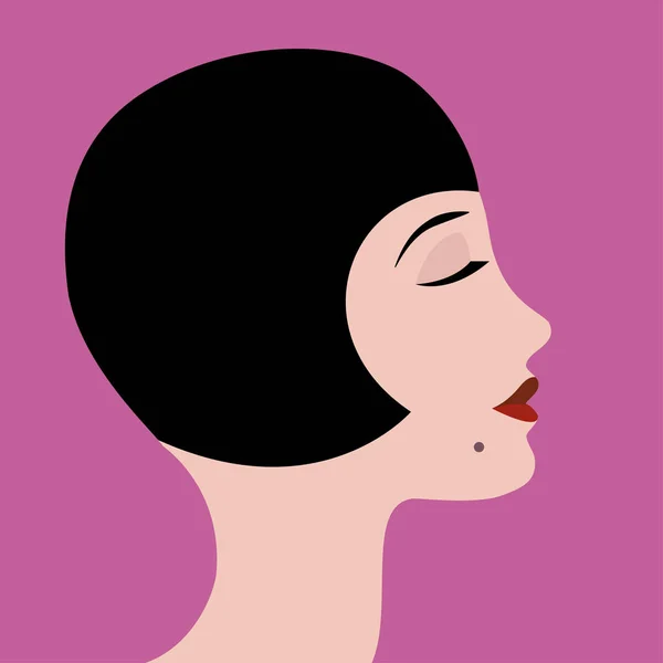 Vintage Profil Kvinna Stängnätet Stil Vektorillustration — Stock vektor