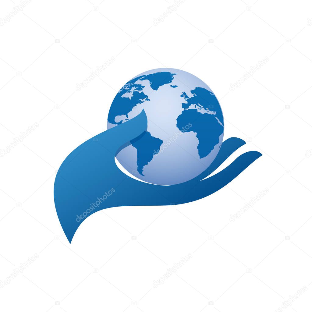 Concept of offer to help the world. Hand and globe. Abstract vector illustration