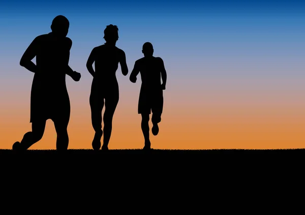 runners, marathon in the city on sunset, Vector poster background