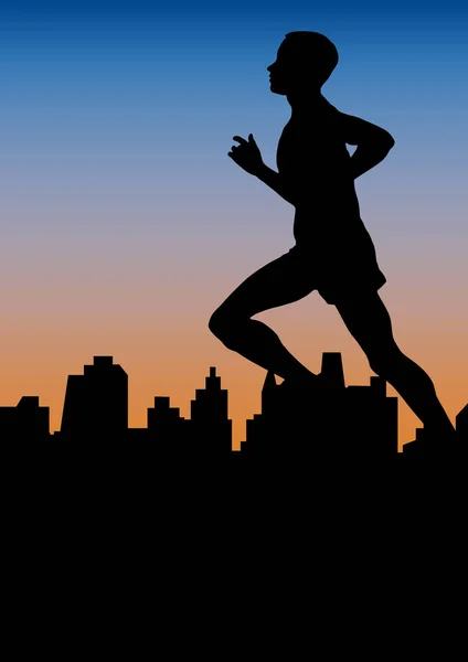Běžec Městě Západ Slunce Vektorové Pozadí Plakátu — Stock fotografie