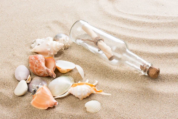 Message Bouteille Sur Plage Fond Été Avec Sable Chaud — Photo