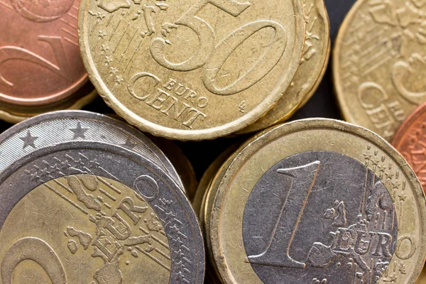 Vue Rapprochée Haut Une Grande Quantité Pièces Monnaie Euros Contexte Image En Vente