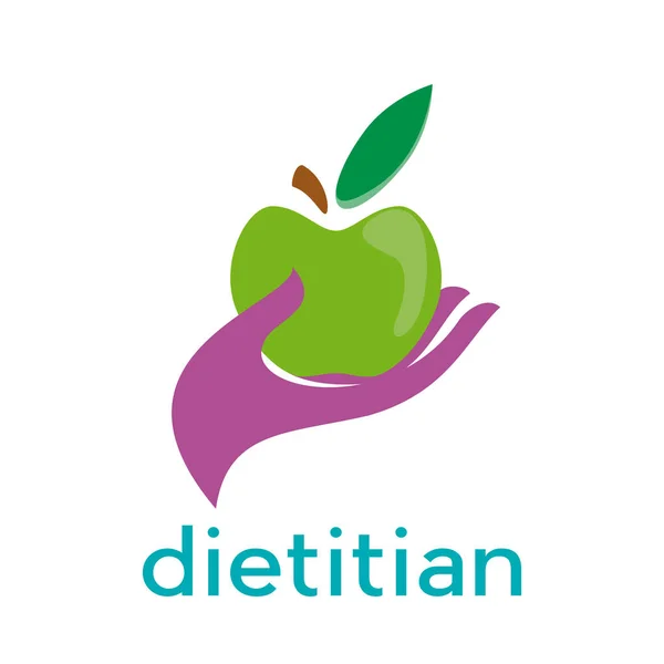 Wektor Znak Dieta Dietetyka Ręka Zielone Jabłko — Wektor stockowy