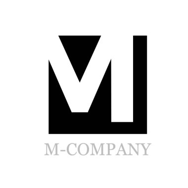 Vektör geometrik ilk harf M siyah kare zemin üzerine 