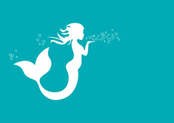 Vector Sign Mermaid Blowing Blue Background — Stock Vector