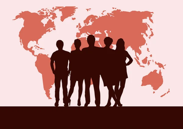 Mensen Wereldkaart Vector Poster Achtergrond Teamwork Zakelijke Concep — Stockvector