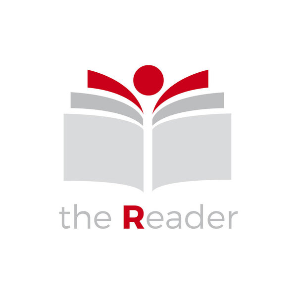 Творческий логотип абстрактного читателя книг. Векторная изолированная абстрактная иллюстрация
