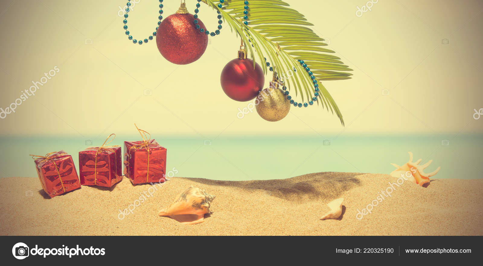 Banner Vintage Christmas Tree Decorations Beach Tropical Concept