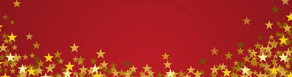 Feestelijke Banner Kerstmis Achtergrond Met Kopie Ruimte Gouden Sterren Rood — Stockvector