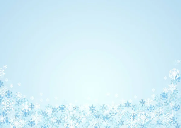 节日水平圣诞节背景和冬季与复制空间 上的雪花和冰晶 — 图库矢量图片
