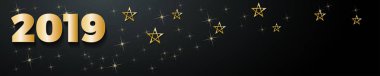 2019 happy New Year üstbilgi arka planı, altın yıldız. 