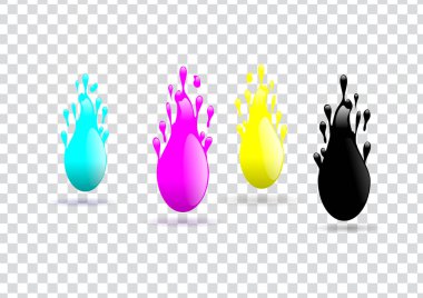 Mürekkep ayrı ayrı, düşen bir cmyk yazıcı izole vektör çizim düşer.