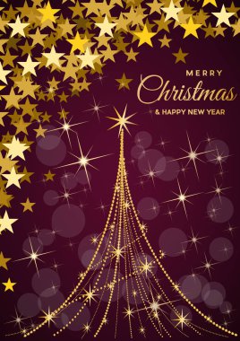 Noel ağacı, vektör kartpostal veya tebrik. Altın kolye, zenginlik ve refah kavramı.