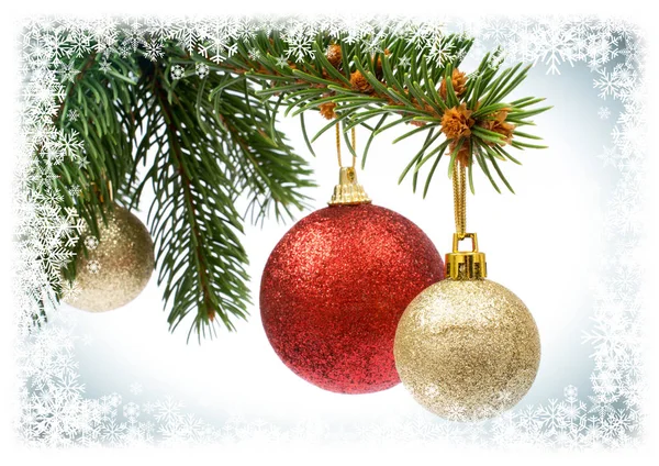 Cartolina Natale Sfondo Con Ornamenti Biglietto Auguri Spazio Testo — Foto Stock