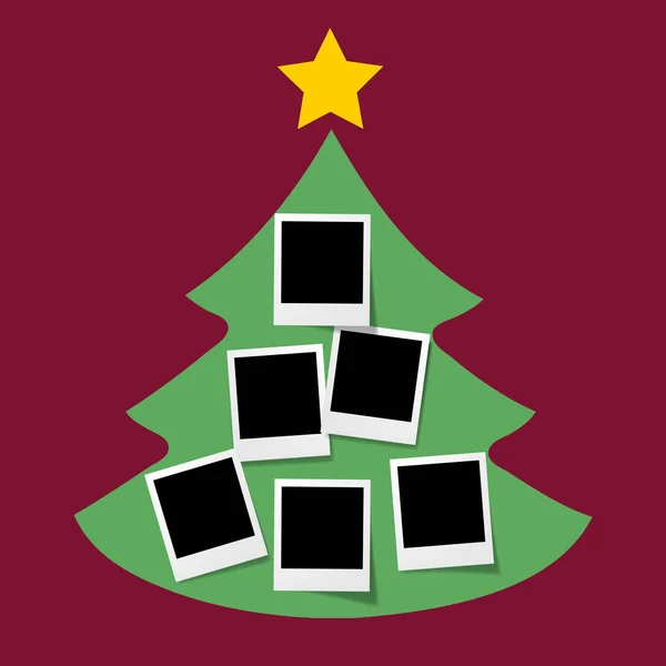 Kerstboom Met Foto Lege Frames Vector Sjabloon Met Afbeeldingen Invoegen — Stockvector