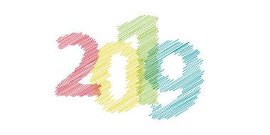 Yeni yıl 2019, soyut PE'de vektör yaratıcı metin karalanmış