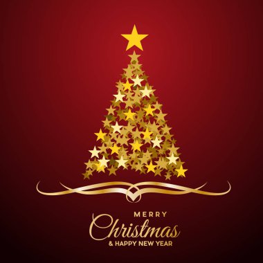Vektör soyut kapak altın Noel ağacı, metinle