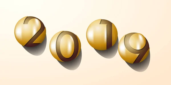Abstract New Year 2019 Vector Creative Text Golden Balls — Stock Vector