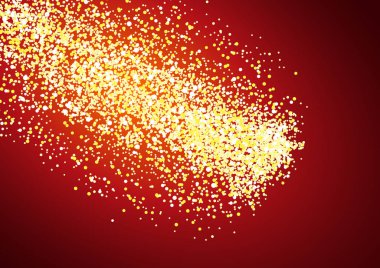 Yıldızlı gökyüzü kuyruklu yıldız ile. Kırmızı zemin üzerine altın glitter doku. Kayan yıldız ışık trai ile