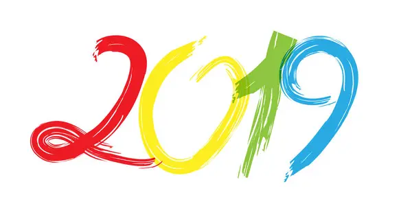 2019 Feliz Ano Novo Número Criativo Vetor Letras Desenhadas Mão — Vetor de Stock