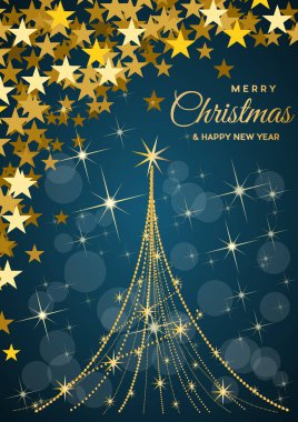 Noel ağacı, vektör kartpostal veya tebrik. Altın kolye, zenginlik ve refah kavramı.