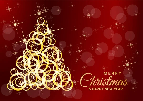 Χριστουγεννιάτικο Δέντρο Διάνυσμα Καρτ Ποστάλ Χαιρετισμό Χρυσό Μπούκλες Πλούτου Και — Διανυσματικό Αρχείο