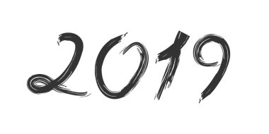 2019, mutlu yeni yıl. Vektör yaratıcı numarası. El yazı çekilmiş