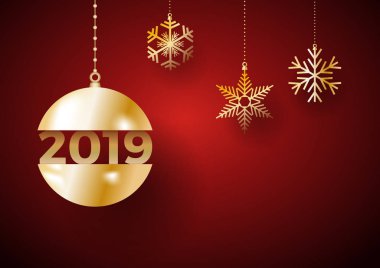2019 mutlu yeni yıl arka plan. Altın top ve buz kartpostal, takvim ve greetin için