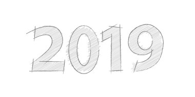 Yeni yıl 2019, soyut PE'de vektör yaratıcı metin karalanmış