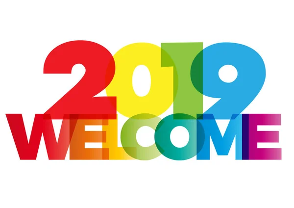 Bienvenido Nuevo Año 2019 Texto Colorido Creativo — Vector de stock