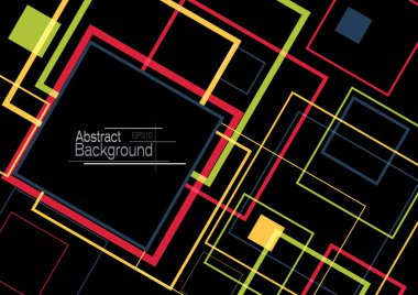 Kopya alanı siyah zemin üzerine en az geometrik kare şekilleri tasarlamak