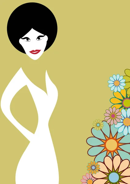 Vertical 1970 Fashion Retro Background Flower Poster Pop Art Girl — Stock Vector