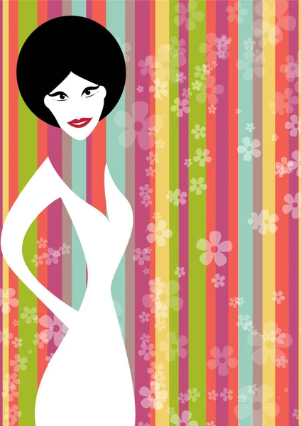 Vertical 1970 Fashion Retro Background Flower Poster Pop Art Girl — Stock Vector