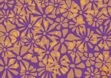 Bahar, vektör arka plan. Elle çizilmiş çiçekler, mor ve turuncu ile bahar