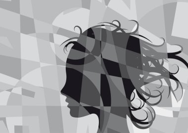 Vektör işareti Güzellik Saç, rüzgarın kızı. Geometrik arka plan ve bulmaca