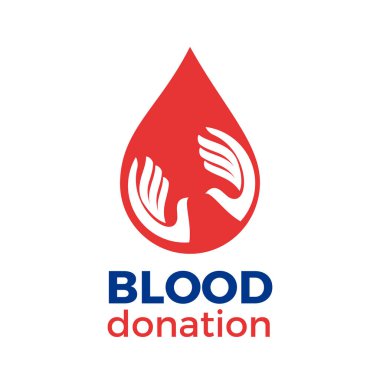 Vektör logo iki el ve bir damla kan, bağış kavramı