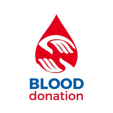 Vektör logo iki el ve bir damla kan, bağış kavramı