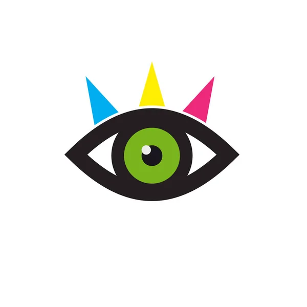 Ojo de signo vectorial, iris verde y cejas en CMYK — Vector de stock