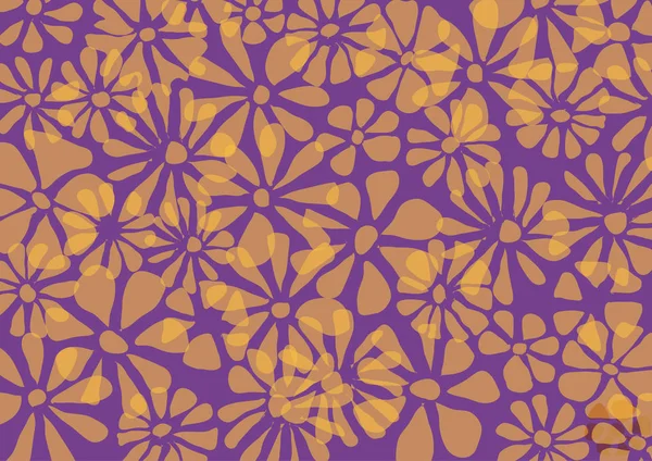 Bahar, vektör arka plan. Elle çizilmiş çiçekler, mor ve turuncu ile bahar