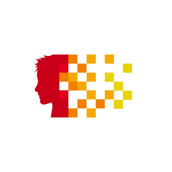 Векторний Знак Цифрове Покоління Голова Піксель Червоним — стоковий вектор