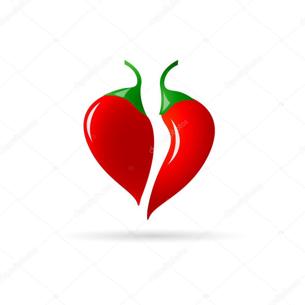 Vector icon of red heart with chili pepper