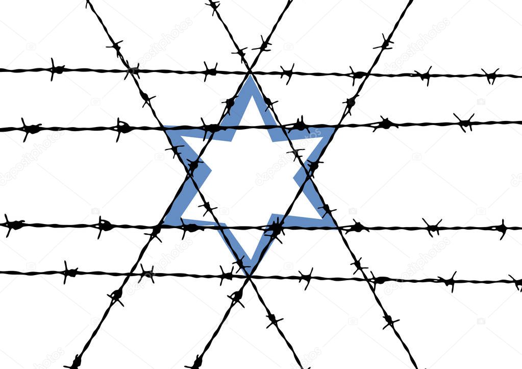 Vector abstract barbed wire and star of David, Shoah concept